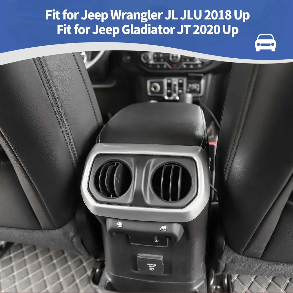 RT-TCZ Rear AC Vent Cover Trim for Jeep Wrangler JLU 2018-Present & Gladiator JT 2020-Present Silver (1 pc) - view 4