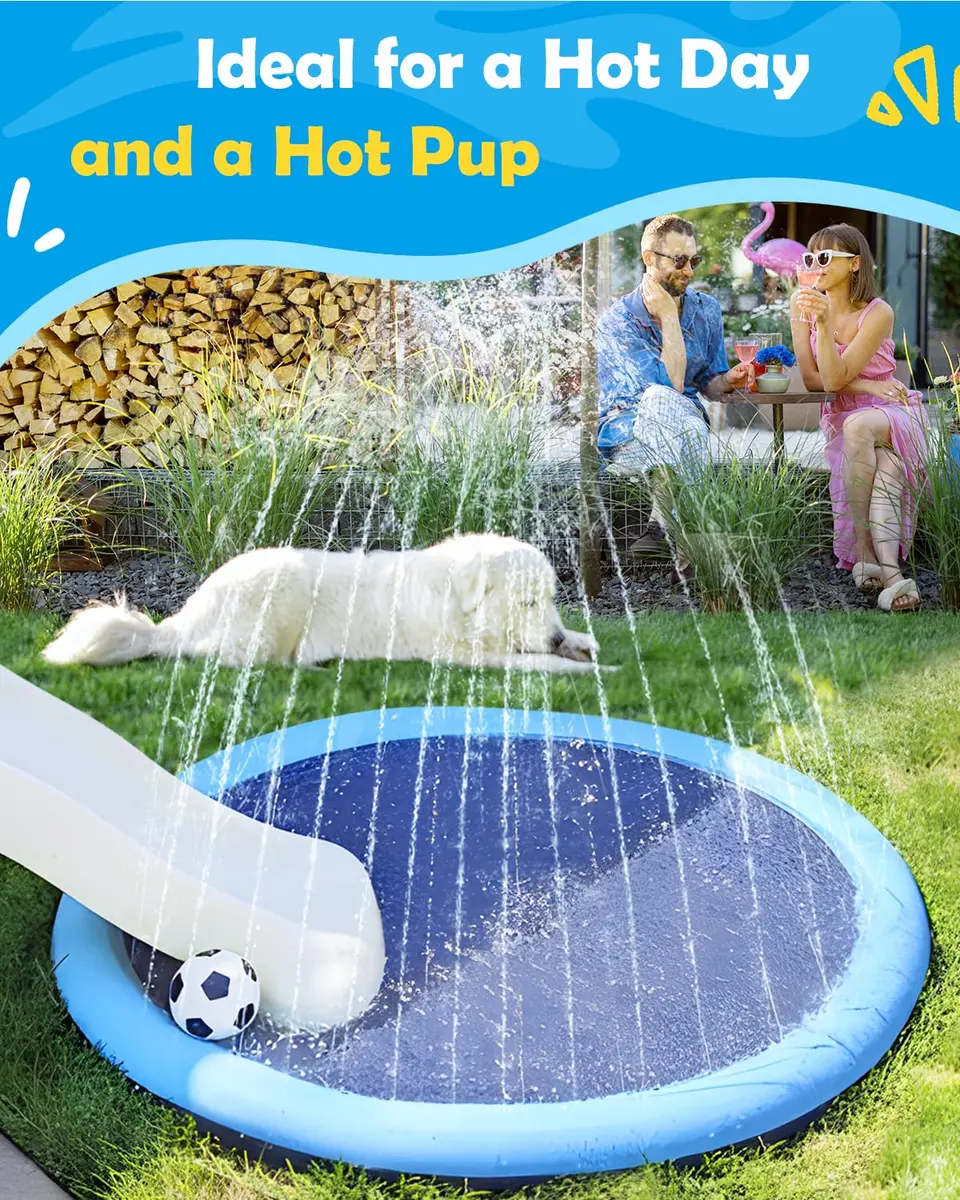Peteast Dog Pool, Anti-Slip Splash Pad for Dogs, 51 in, Blue | Large Water Play Mat for Dogs & Kids - view 6