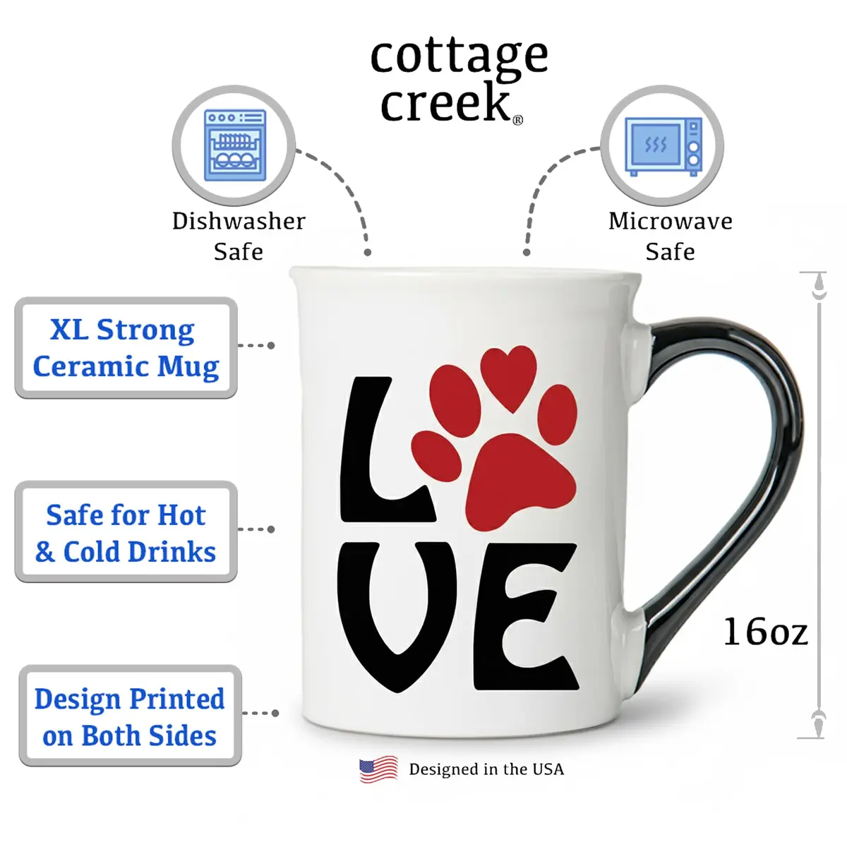 Cottage Creek Ceramic Dog Mom Coffee Mug, 16oz Pawprint | Dog Lover Gift for Women & Men - view 2