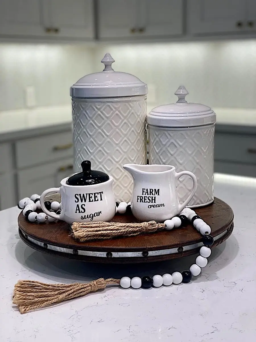 Homestyle Table Cream & Sugar Set Ceramic Farmhouse Decor | 9oz Creamer & 11oz Sugar Bowl, Black & White - view 7