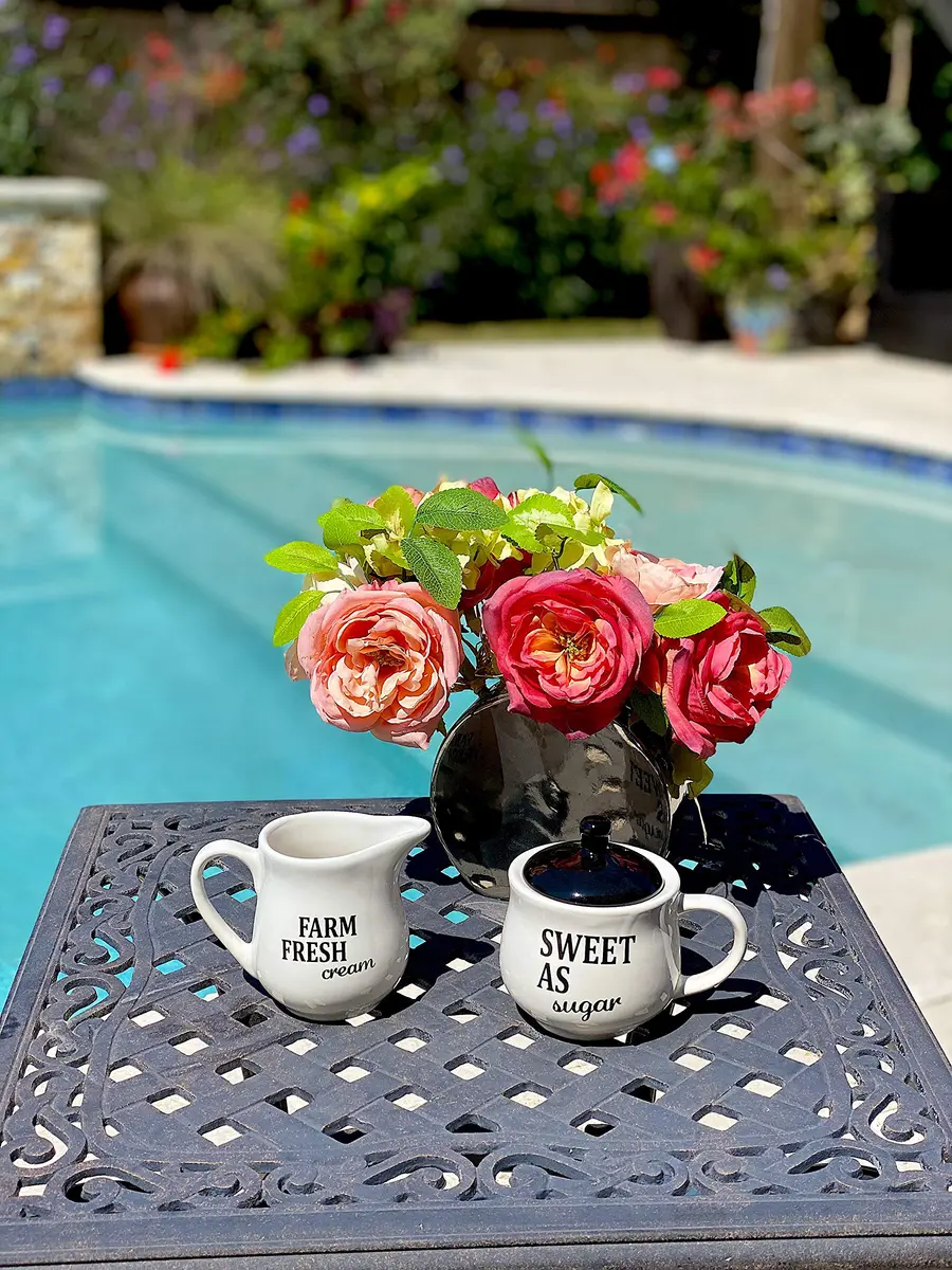 Homestyle Table Cream & Sugar Set Ceramic Farmhouse Decor | 9oz Creamer & 11oz Sugar Bowl, Black & White - view 8