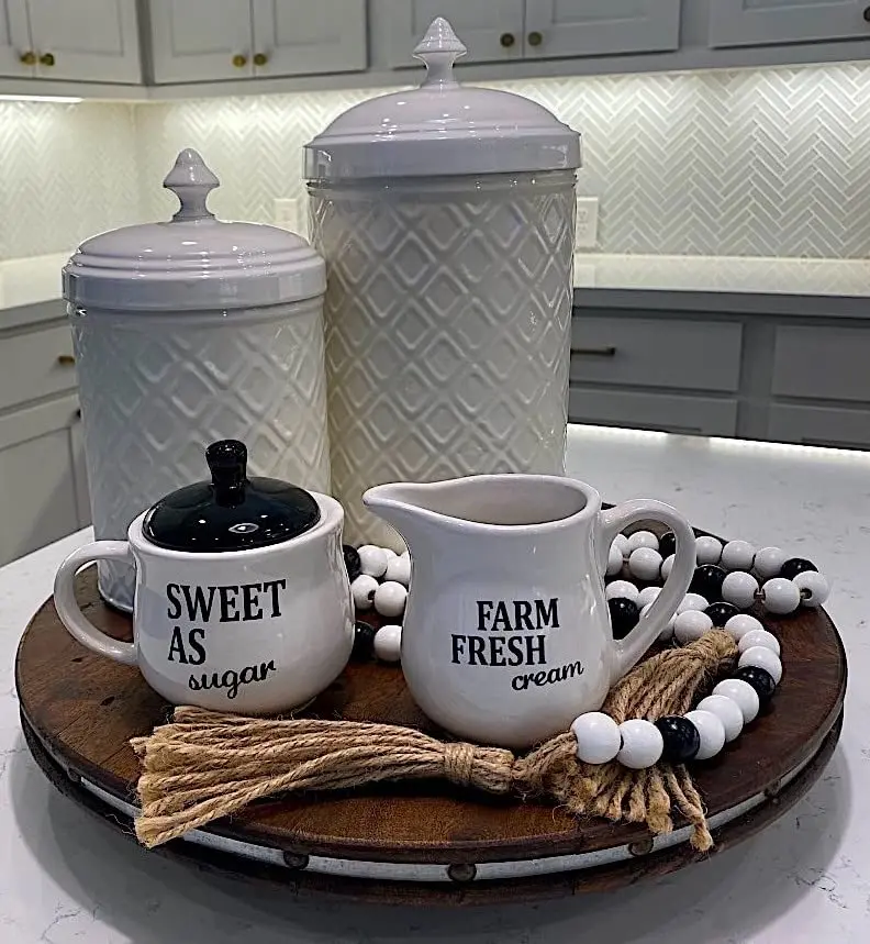 Homestyle Table Cream & Sugar Set Ceramic Farmhouse Decor | 9oz Creamer & 11oz Sugar Bowl, Black & White - view 3
