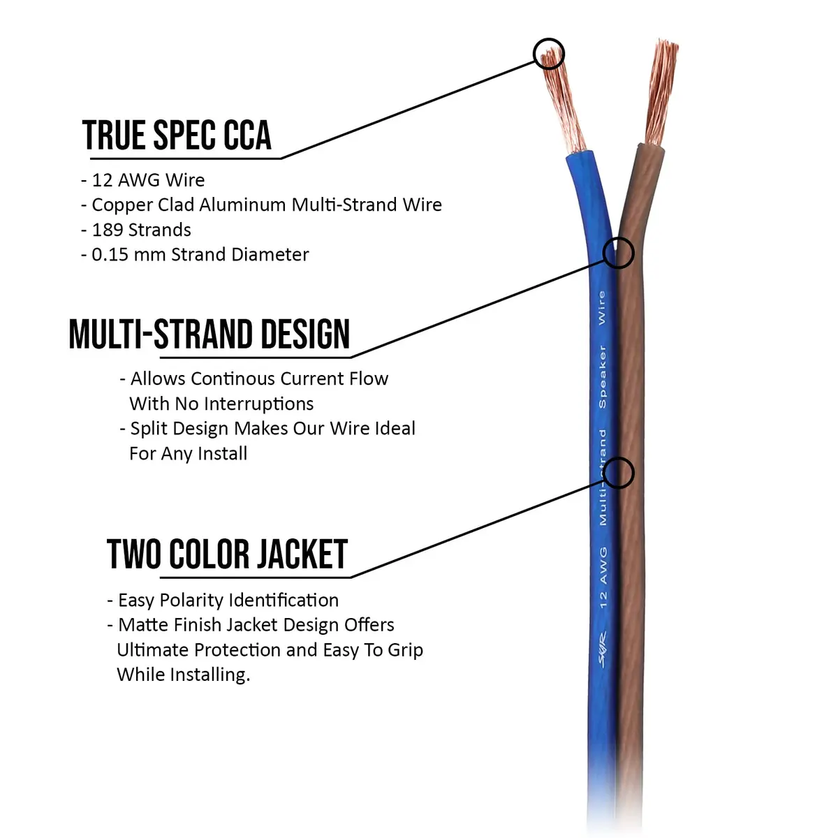 Skar Audio 12 Gauge AWG Speaker Wire - 100 Feet (Blue/Brown) | High-Quality Audio Connection - view 4