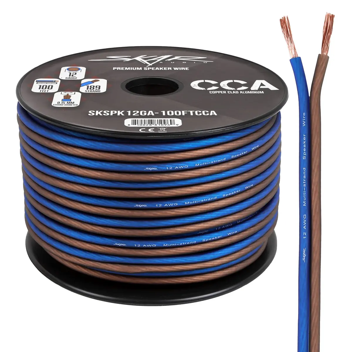 Skar Audio 12 Gauge AWG Speaker Wire - 100 Feet (Blue/Brown) | High-Quality Audio Connection - main product image