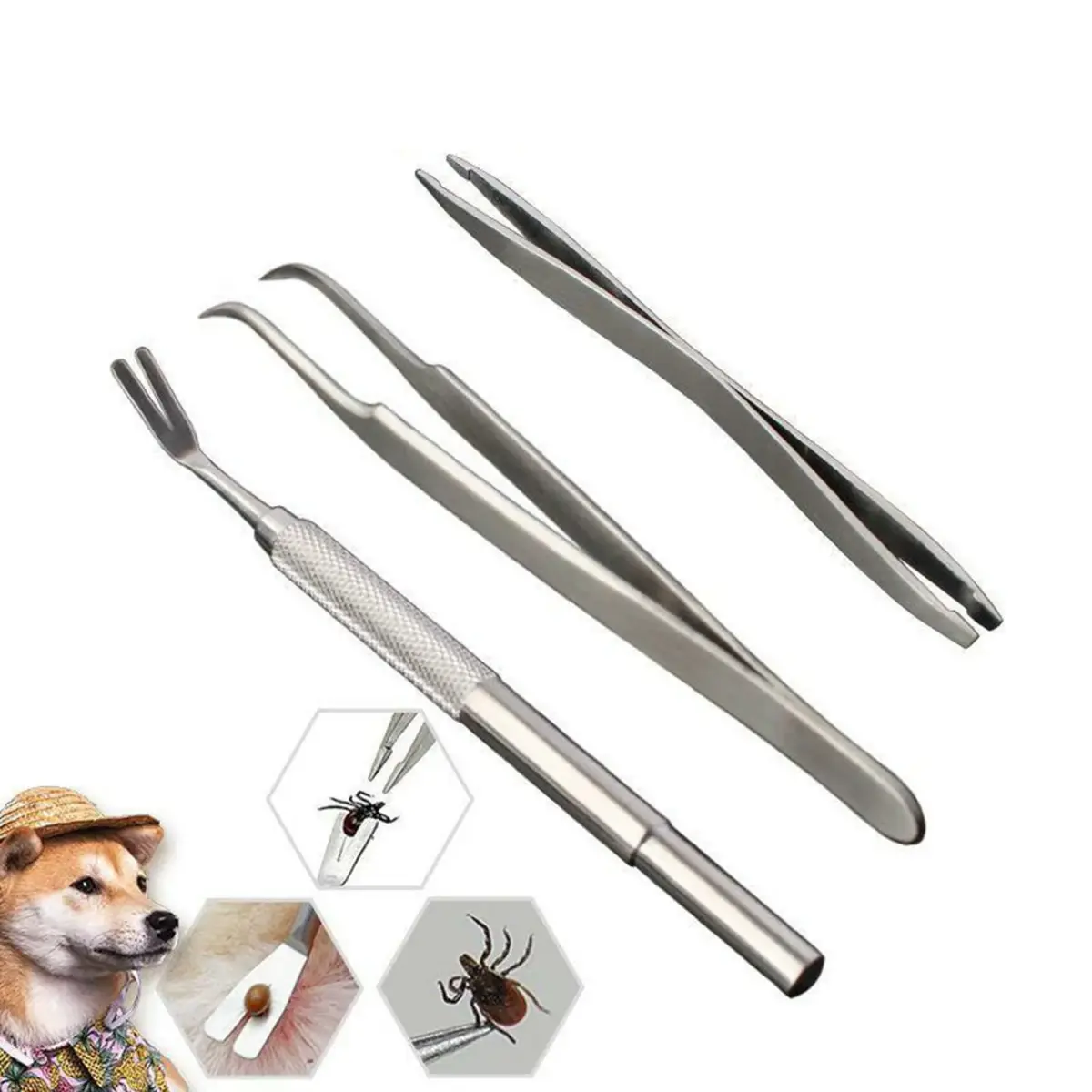ideanovo Stainless Steel Tick Remover Tool Kit with Pouch | 1 Kit - main product image