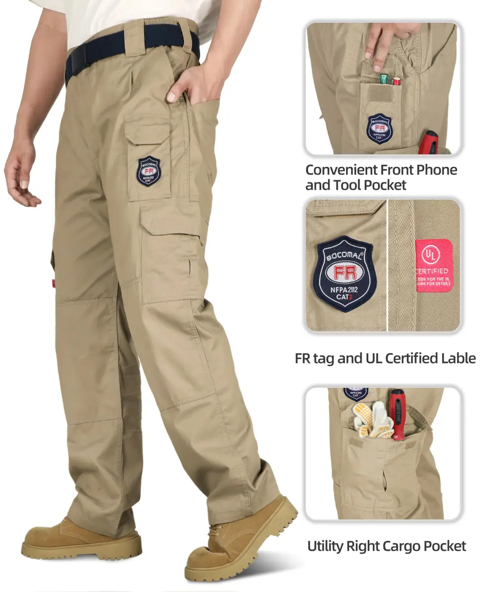 BOCOMAL Men's Flame Resistant Cargo Pants 32W x 32L | NFPA 2112 Certified, Water & Oil Resistant - view 5