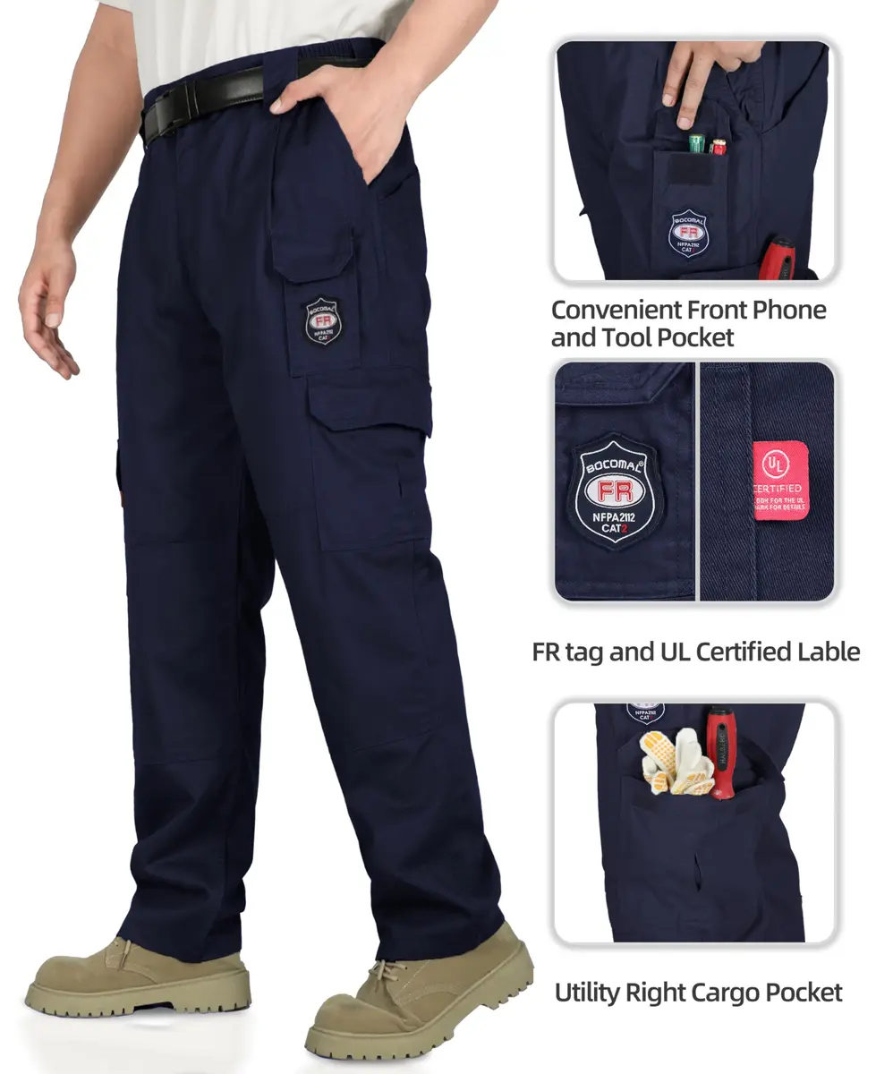 BOCOMAL Men's FR Cargo Pants 38W x 32L Navy | Flame Resistant Workwear with 7 Pockets - view 5