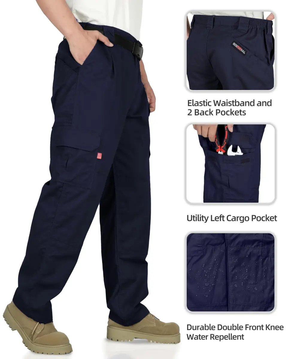 BOCOMAL Men's FR Cargo Pants 38W x 32L Navy | Flame Resistant Workwear with 7 Pockets - view 3