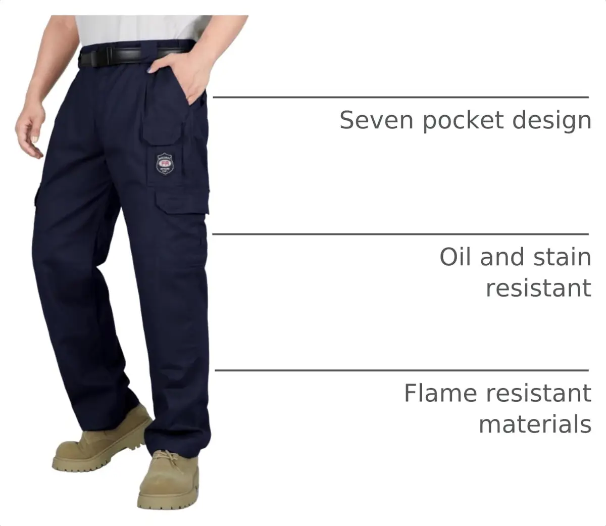 BOCOMAL Men's FR Cargo Pants 38W x 32L Navy | Flame Resistant Workwear with 7 Pockets - view 4