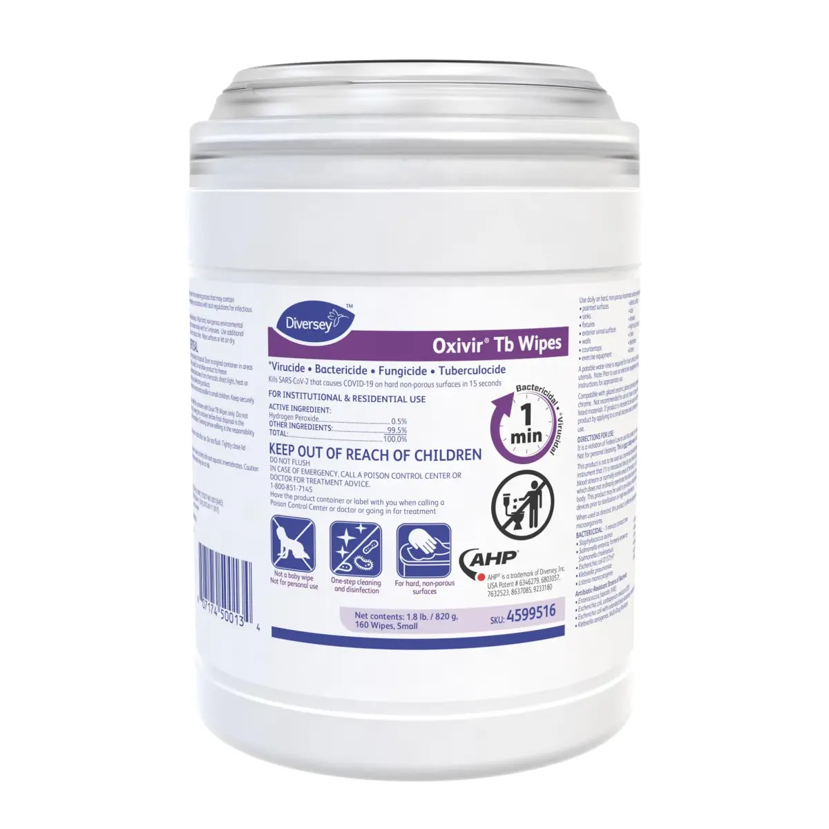 Oxivir Diversey Tb Disinfectant Wipes, 160 Count (0.03 ml) | One-Step Cleaning & Disinfection for Surfaces - main product image
