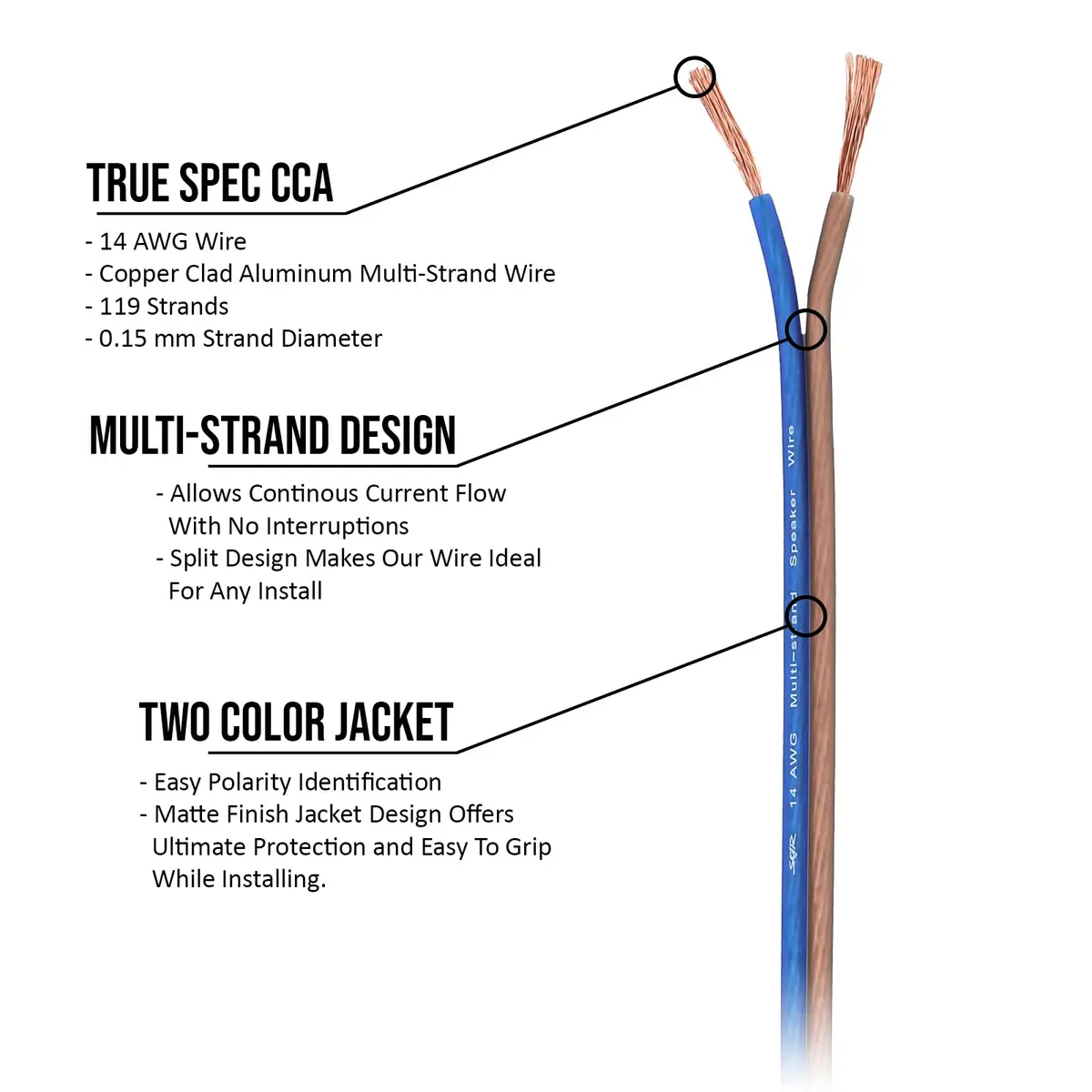 Skar Audio 14 Gauge AWG Audio Speaker Wire - 30 Feet (Blue/Brown) | High-Quality Copper Clad Aluminum - view 4