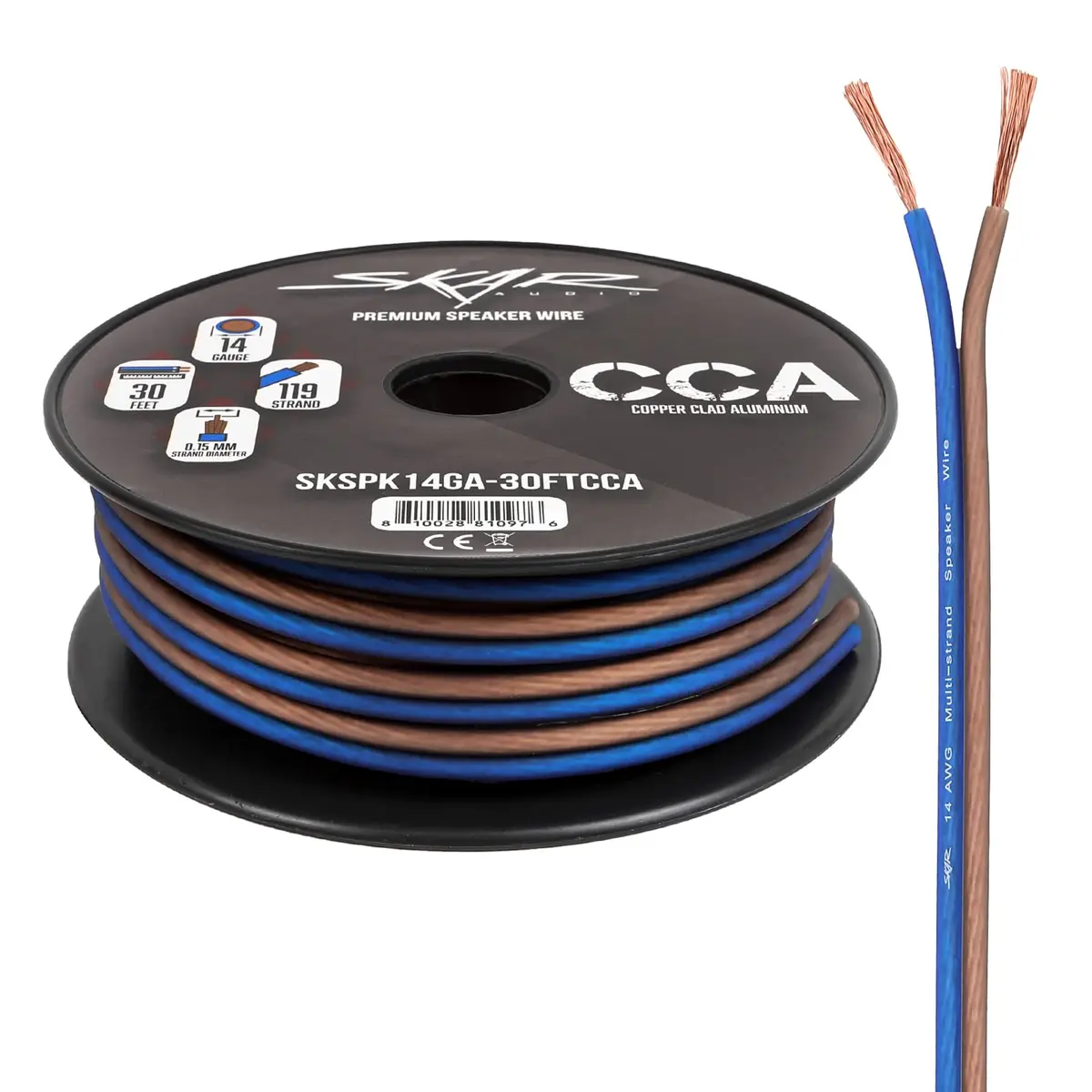 Skar Audio 14 Gauge AWG Audio Speaker Wire - 30 Feet (Blue/Brown) | High-Quality Copper Clad Aluminum - main product image