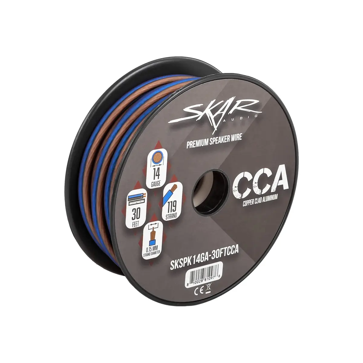 Skar Audio 14 Gauge AWG Audio Speaker Wire - 30 Feet (Blue/Brown) | High-Quality Copper Clad Aluminum - view 2