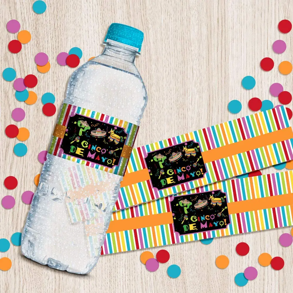 Amanda Creation Cinco De Mayo Fiesta Waterproof Water Bottle Sticker Wrappers, 20 Labels (1.75" x 8.5") | Waterproof Vinyl for Parties - view 5