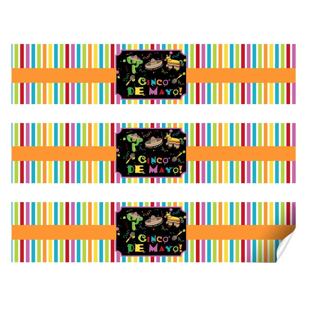 Amanda Creation Cinco De Mayo Fiesta Waterproof Water Bottle Sticker Wrappers, 20 Labels (1.75" x 8.5") | Waterproof Vinyl for Parties - view 2