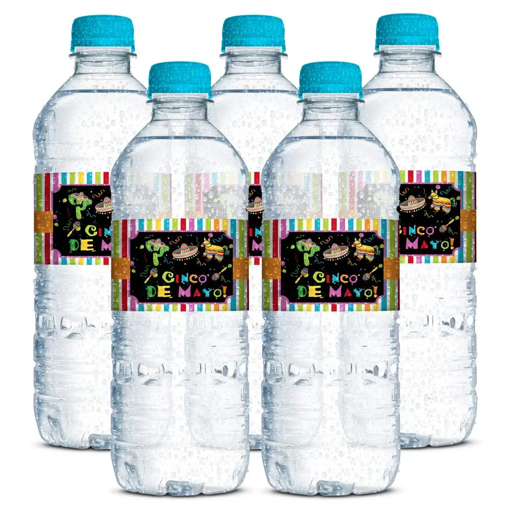 Amanda Creation Cinco De Mayo Fiesta Waterproof Water Bottle Sticker Wrappers, 20 Labels (1.75" x 8.5") | Waterproof Vinyl for Parties - view 3