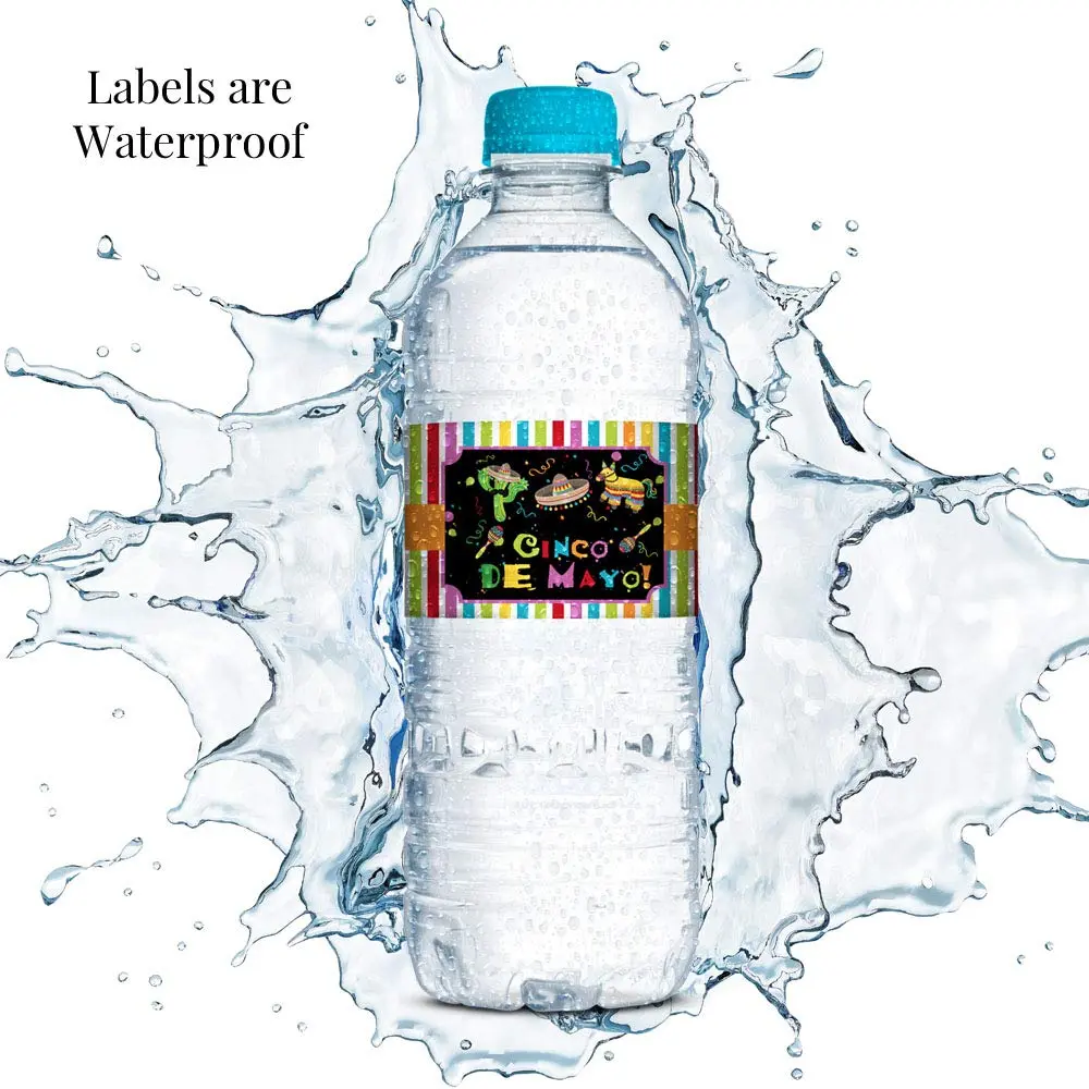 Amanda Creation Cinco De Mayo Fiesta Waterproof Water Bottle Sticker Wrappers, 20 Labels (1.75" x 8.5") | Waterproof Vinyl for Parties - view 4