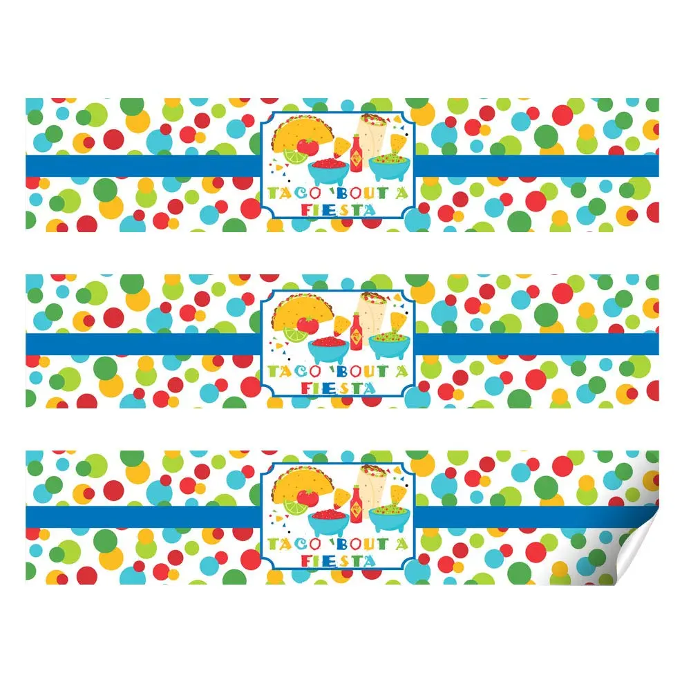 Amanda Creation Fiesta Water Bottle Labels, 20 Waterproof Vinyl 1.75 x 8.5 Inch Taco Bout a Party Mexican Birthday Wraps, Made in USA - view 2