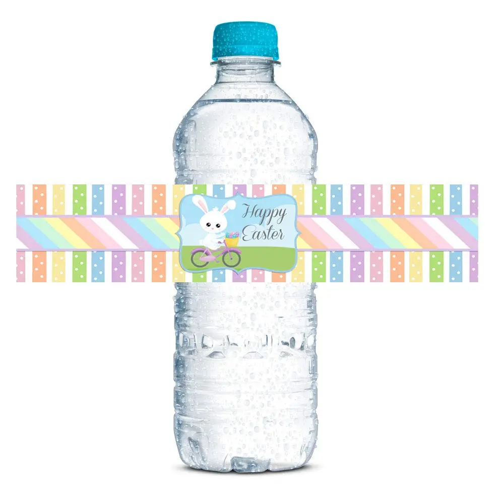 Amanda Creation Egg-celent Easter Water Bottle Wrappers 20 Pack 1.75"x8.5" | Waterproof Labels for Parties - main product image