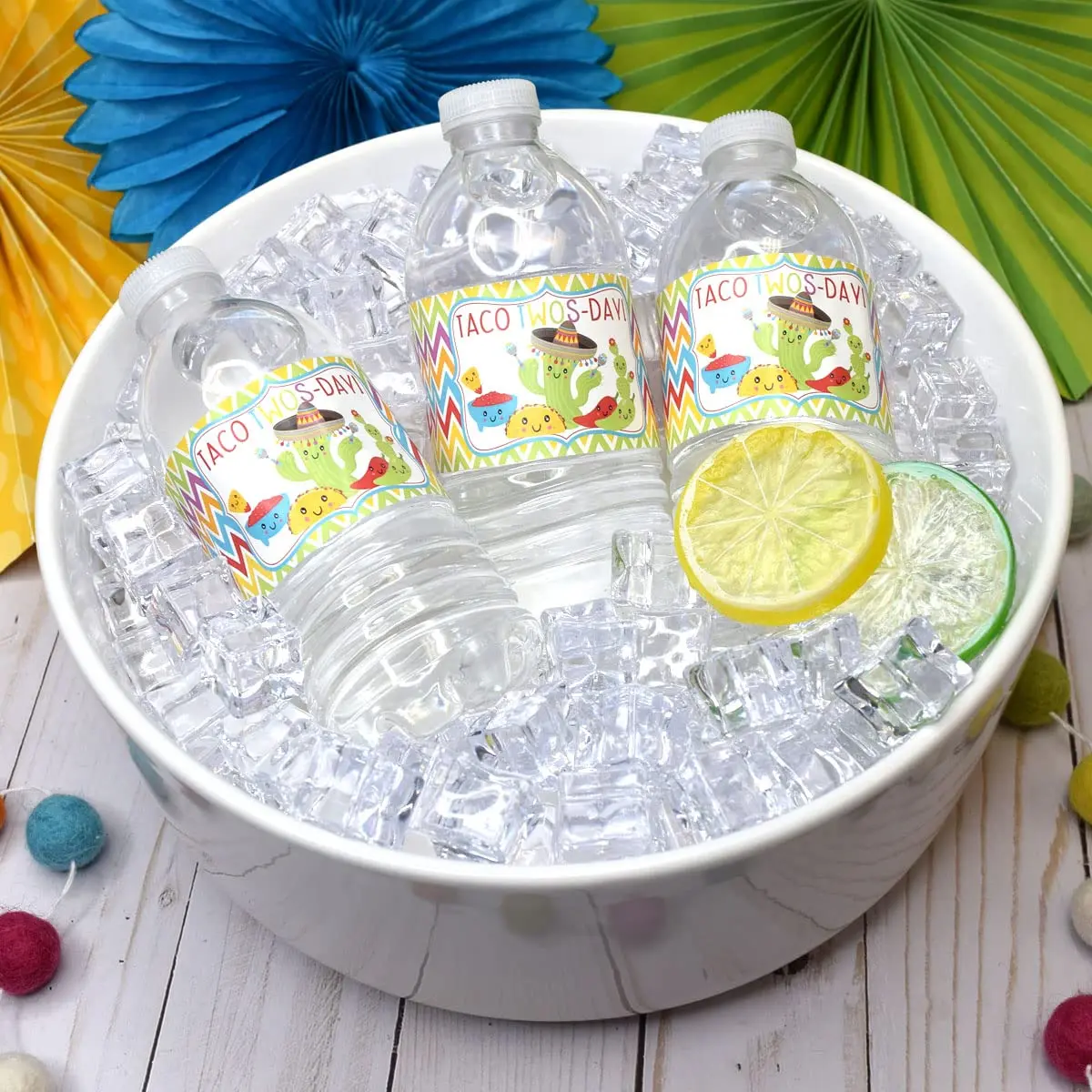 Amanda Creation Taco TWOS-Day Second Birthday Fiesta Party Waterproof Water Bottle Sticker Wrappers | 20 Labels, 1.75" x 8.5" - view 5