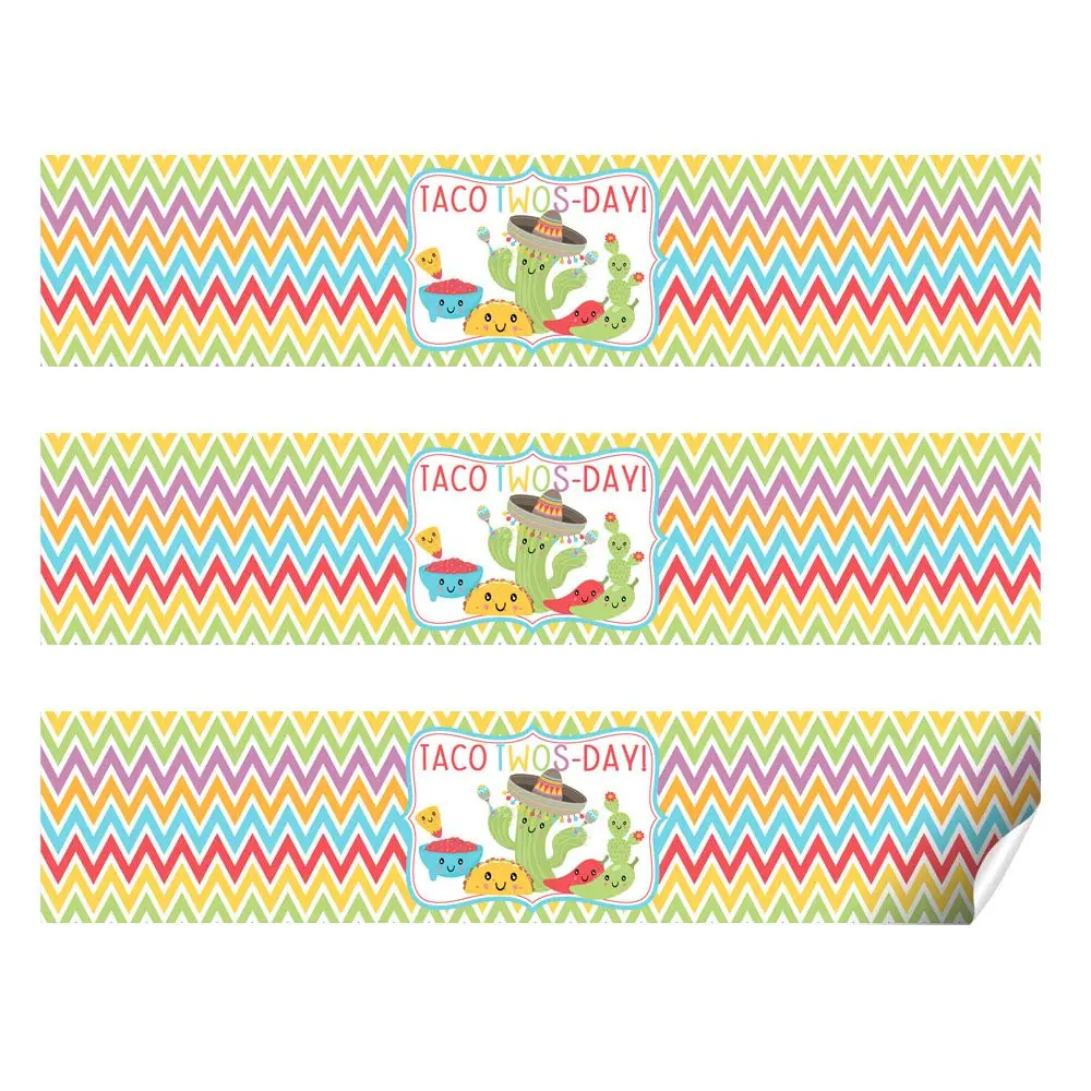 Amanda Creation Taco TWOS-Day Second Birthday Fiesta Party Waterproof Water Bottle Sticker Wrappers | 20 Labels, 1.75" x 8.5" - view 6