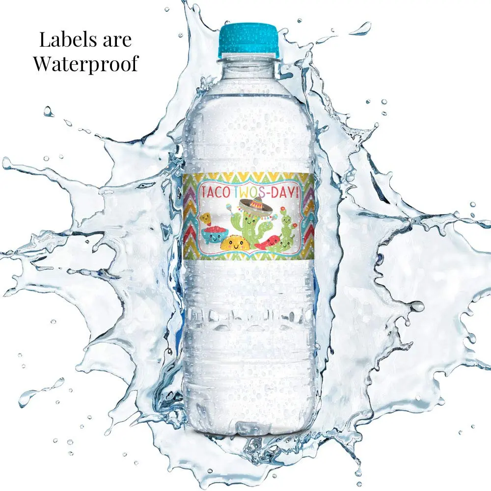 Amanda Creation Taco TWOS-Day Second Birthday Fiesta Party Waterproof Water Bottle Sticker Wrappers | 20 Labels, 1.75" x 8.5" - view 7