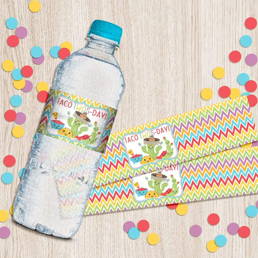 Amanda Creation Taco TWOS-Day Second Birthday Fiesta Party Waterproof Water Bottle Sticker Wrappers | 20 Labels, 1.75" x 8.5" - view 8