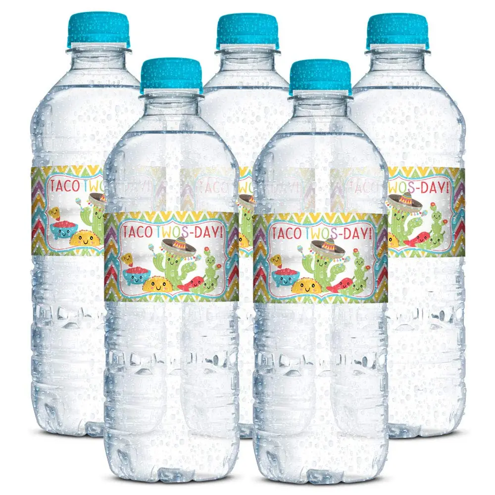 Amanda Creation Taco TWOS-Day Second Birthday Fiesta Party Waterproof Water Bottle Sticker Wrappers | 20 Labels, 1.75" x 8.5" - view 3