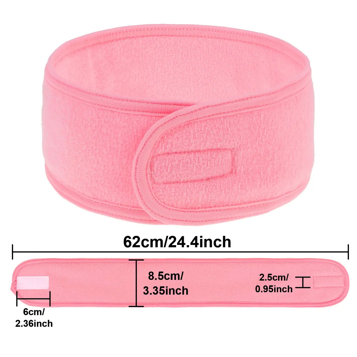 Whaline Pink Spa Headband 4 Pcs | Soft Terry Cloth, Adjustable & Reusable for Facial & Makeup - view 2