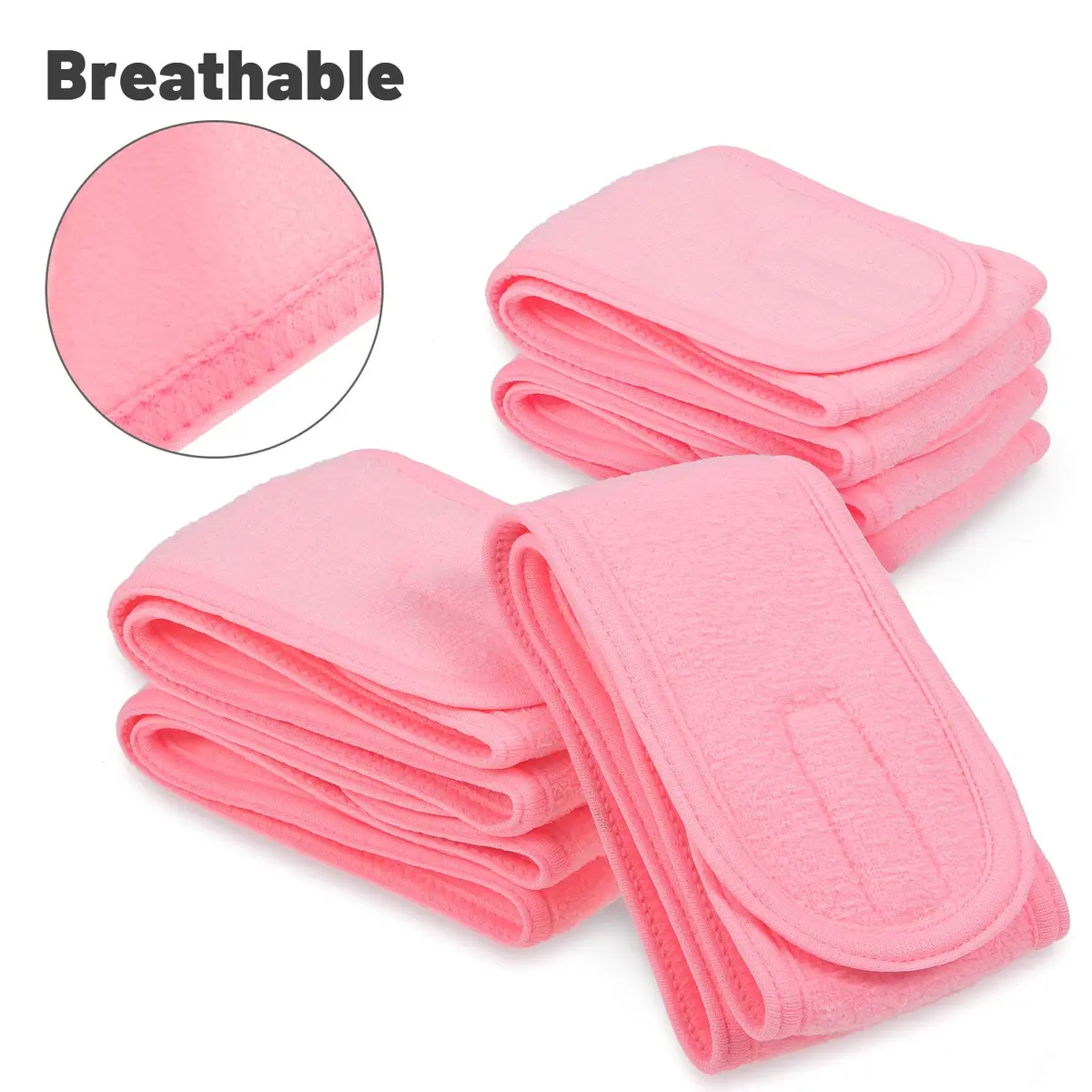 Whaline Pink Spa Headband 4 Pcs | Soft Terry Cloth, Adjustable & Reusable for Facial & Makeup - view 4