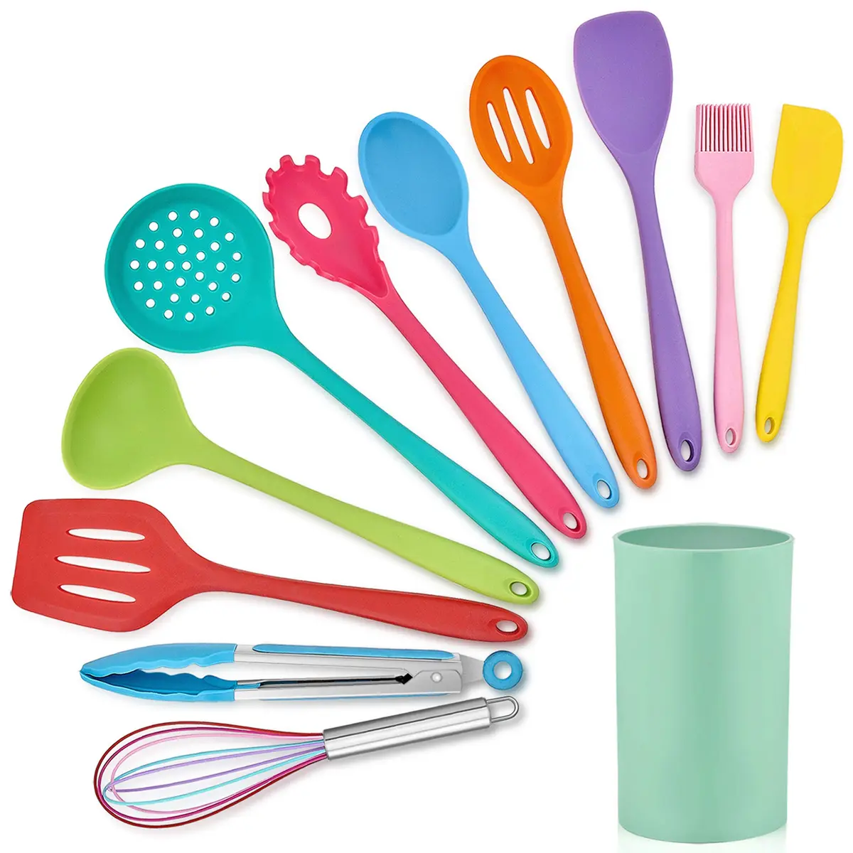 LIANYU 12-Piece Silicone Kitchen Cooking Utensils Set with Holder, Multi Color | Food Grade & Heat Resistant - main product image