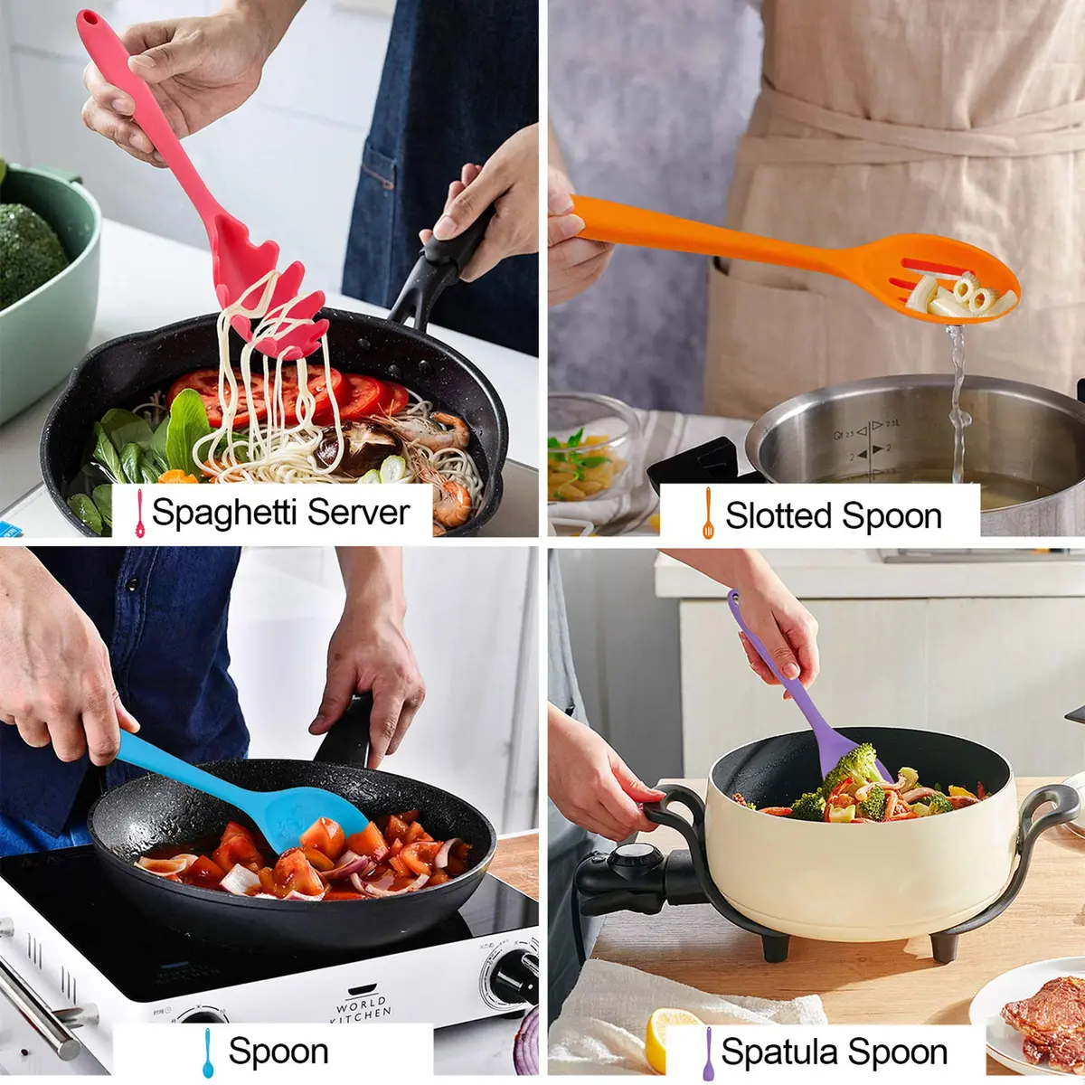 LIANYU 12-Piece Silicone Kitchen Cooking Utensils Set with Holder, Multi Color | Food Grade & Heat Resistant - view 5