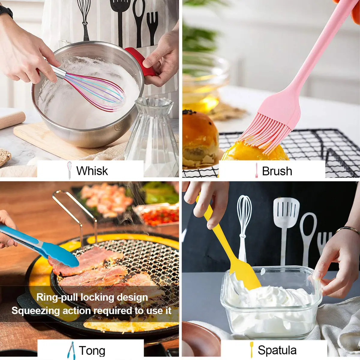 LIANYU 12-Piece Silicone Kitchen Cooking Utensils Set with Holder, Multi Color | Food Grade & Heat Resistant - view 6