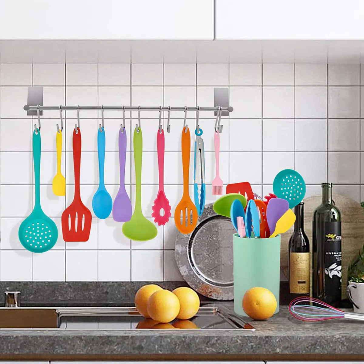 LIANYU 12-Piece Silicone Kitchen Cooking Utensils Set with Holder, Multi Color | Food Grade & Heat Resistant - view 7