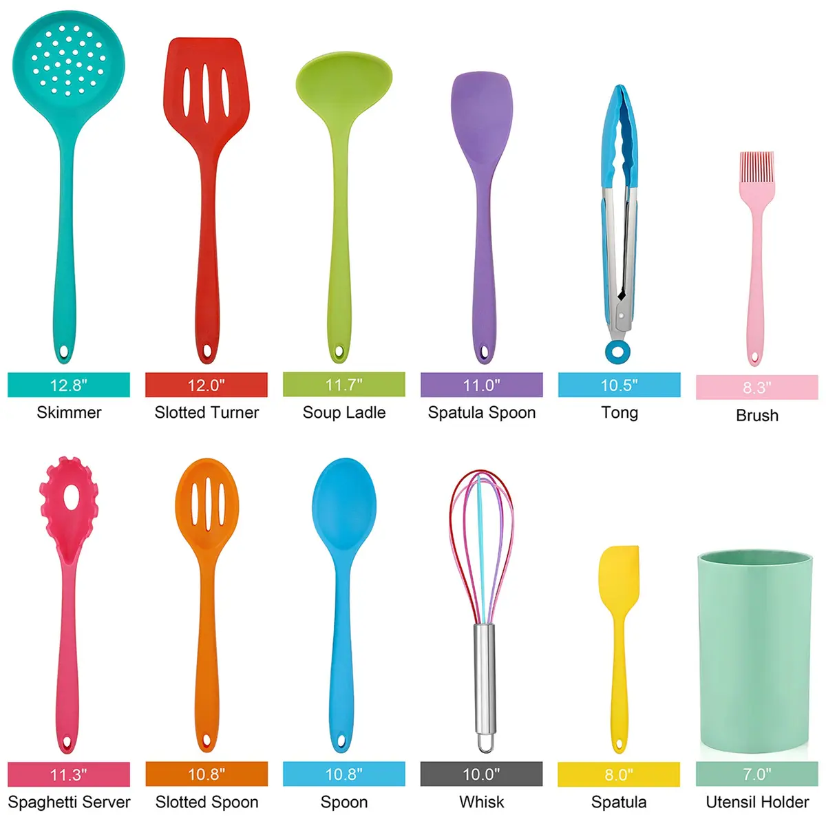 LIANYU 12-Piece Silicone Kitchen Cooking Utensils Set with Holder, Multi Color | Food Grade & Heat Resistant - view 2