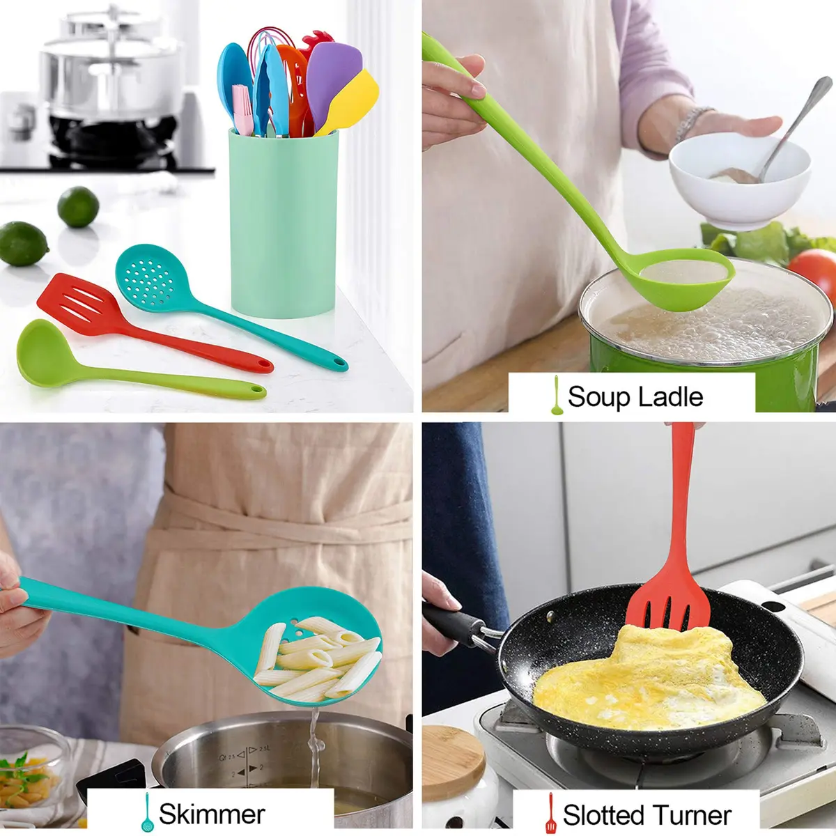 LIANYU 12-Piece Silicone Kitchen Cooking Utensils Set with Holder, Multi Color | Food Grade & Heat Resistant - view 4