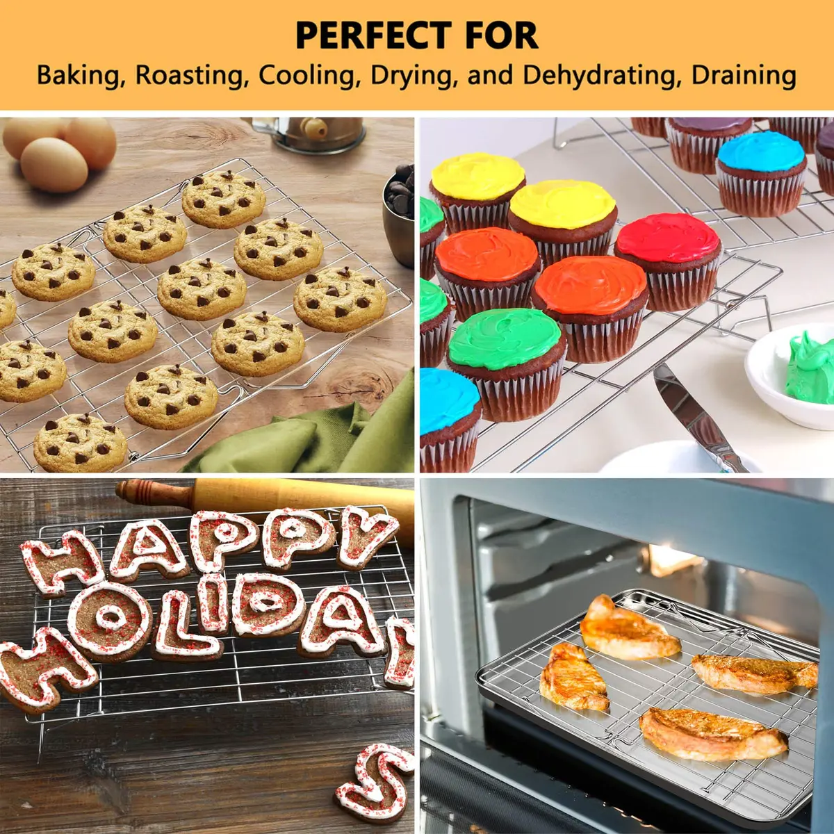 P&P CHEF 4-Tier Cooling Rack Set, Stainless Steel Stackable 15" x 10" | Durable & Rust-Free - view 5