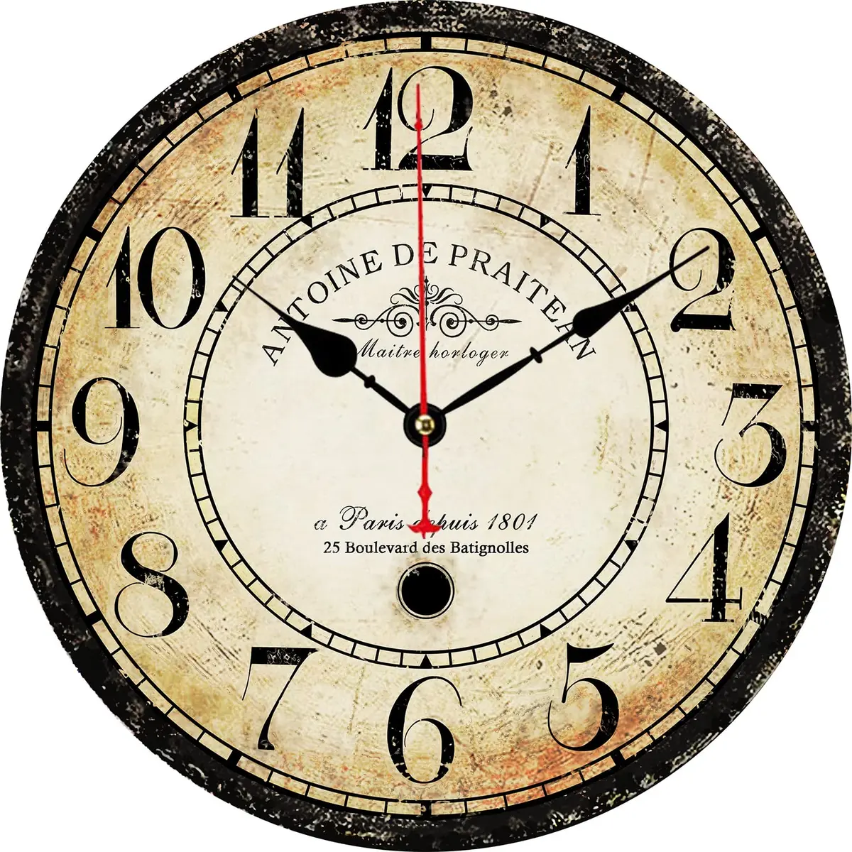 CAMAQUI 12 inch Retro Wall Clock | Silent Non-Ticking Vintage Decor for Living Room & Kitchen - main product image