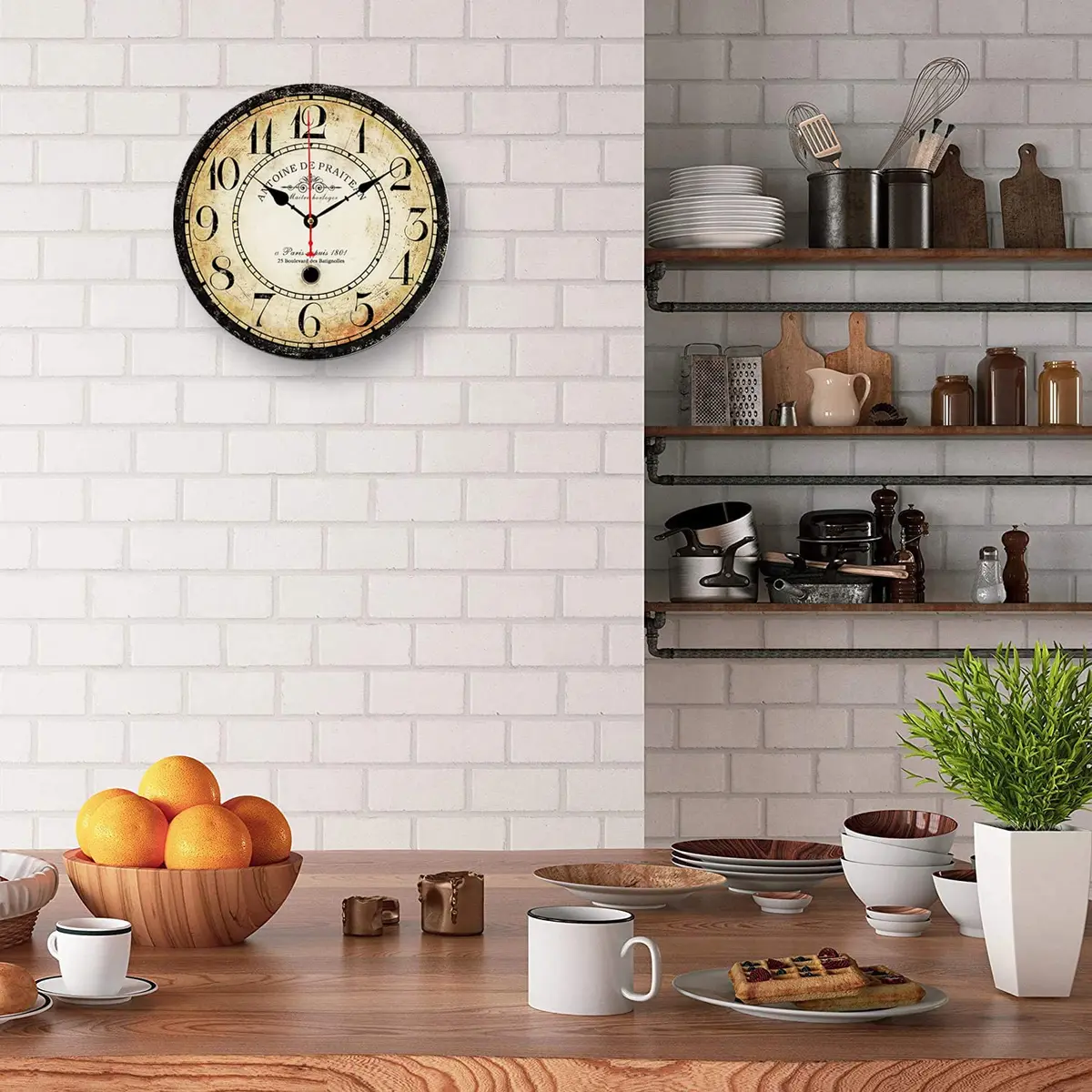 CAMAQUI 12 inch Retro Wall Clock | Silent Non-Ticking Vintage Decor for Living Room & Kitchen - view 5