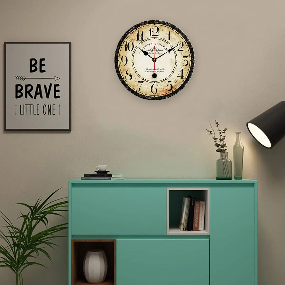CAMAQUI 12 inch Retro Wall Clock | Silent Non-Ticking Vintage Decor for Living Room & Kitchen - view 6
