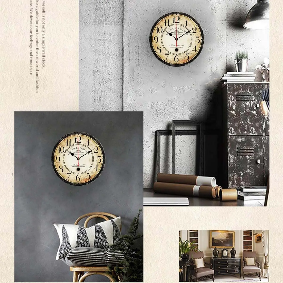 CAMAQUI 12 inch Retro Wall Clock | Silent Non-Ticking Vintage Decor for Living Room & Kitchen - view 4