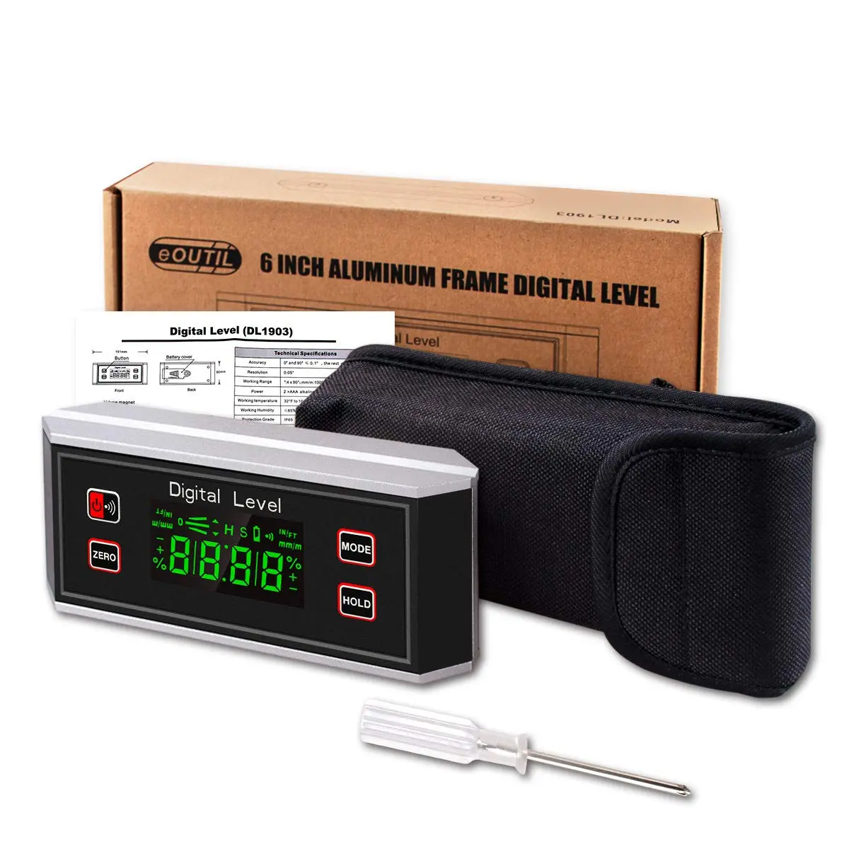 eOUTIL Digital Protractor Inclinometer Angle Finder with Magnetic Base, 0.1° Accuracy, Black | Precision Bevel for Woodworking & Construction - view 6