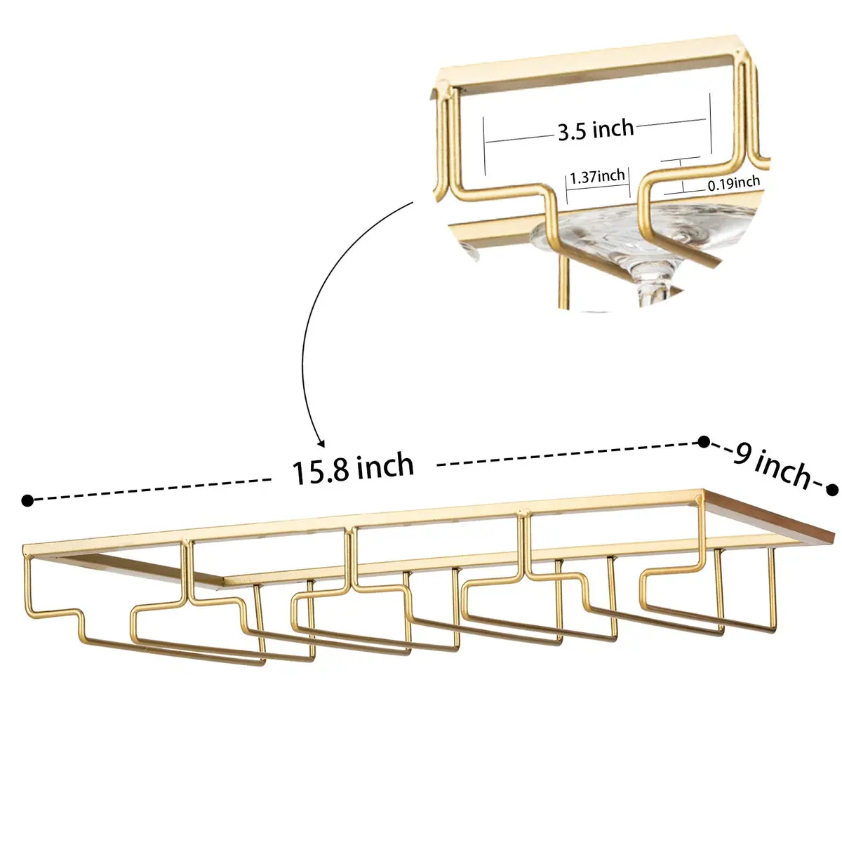 FOMANSH Gold Stemware Rack 15.8×9×2.36 inch | Space-Saving Kitchen Organizer - view 4