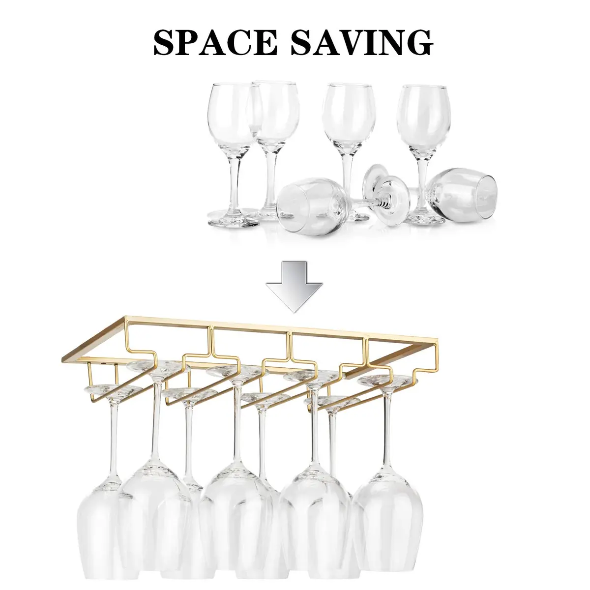 FOMANSH Gold Stemware Rack 15.8×9×2.36 inch | Space-Saving Kitchen Organizer - view 2