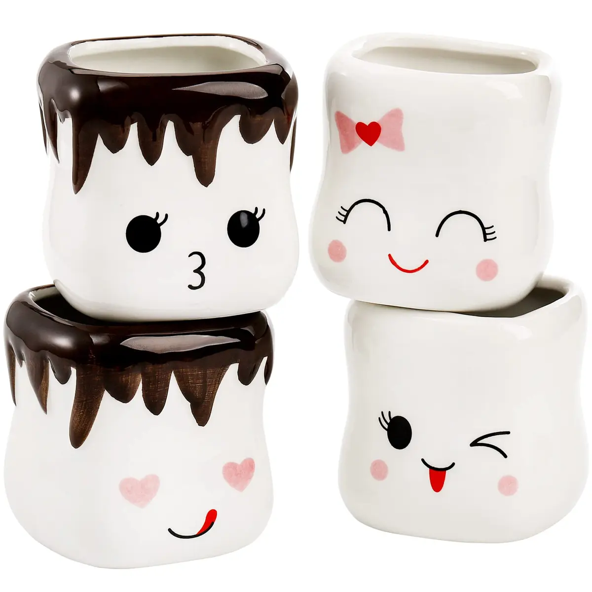 Hedume 4 Pack Ceramic Hot Chocolate Mugs | Cute Couple Matching Coffee Cups (6oz) - main product image
