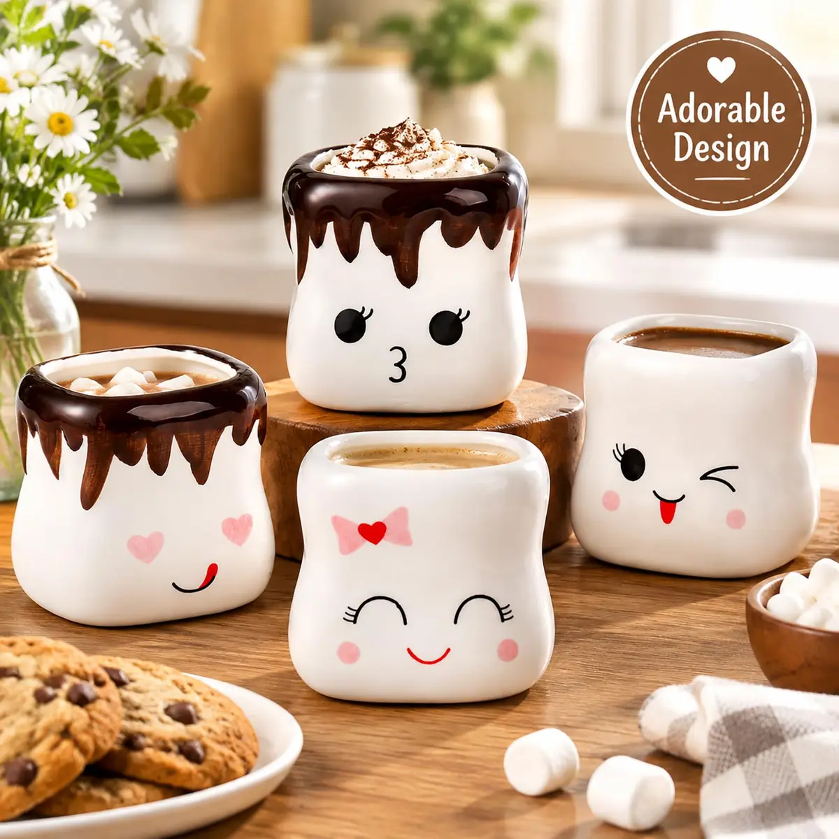Hedume 4 Pack Ceramic Hot Chocolate Mugs | Cute Couple Matching Coffee Cups (6oz) - view 5