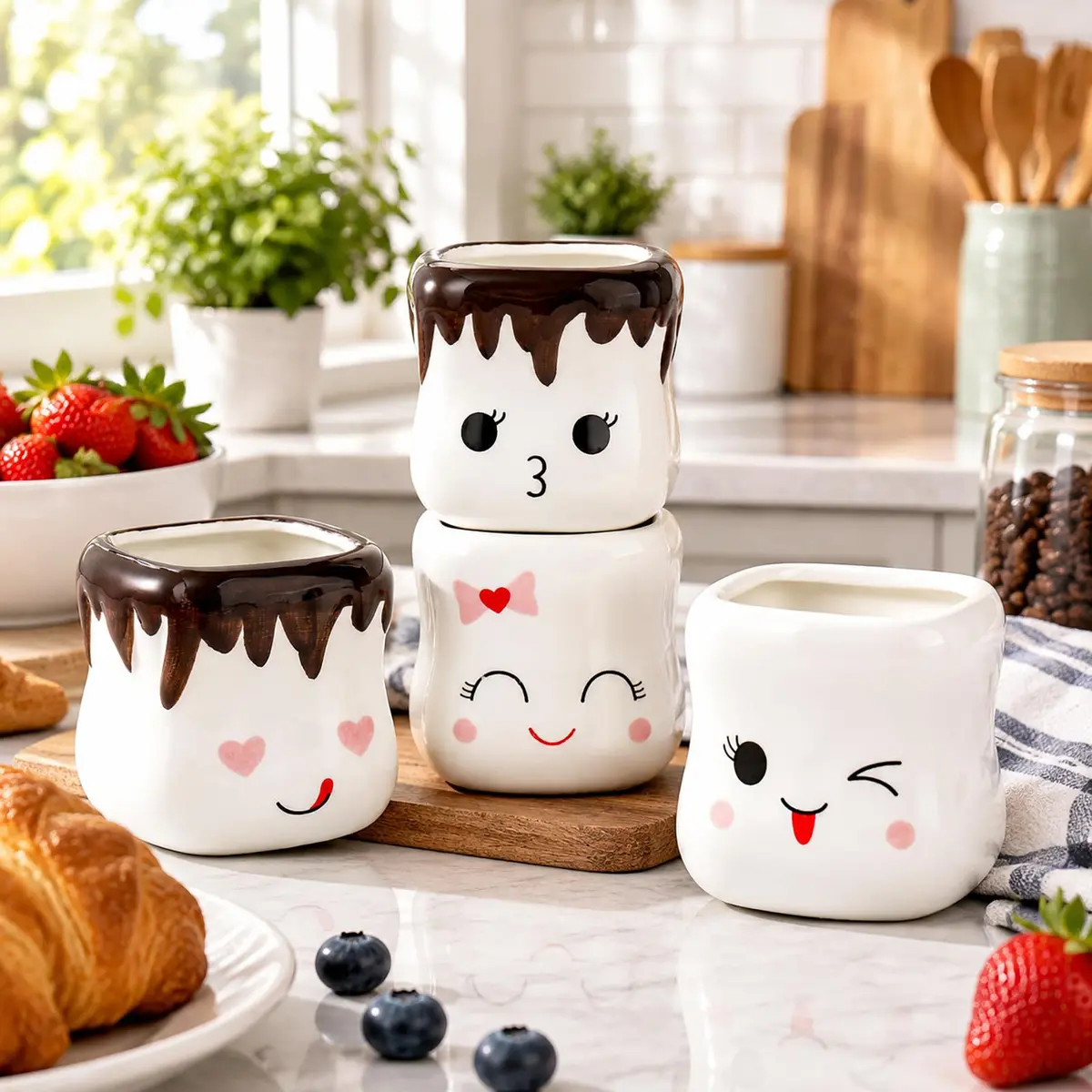 Hedume 4 Pack Ceramic Hot Chocolate Mugs | Cute Couple Matching Coffee Cups (6oz) - view 6