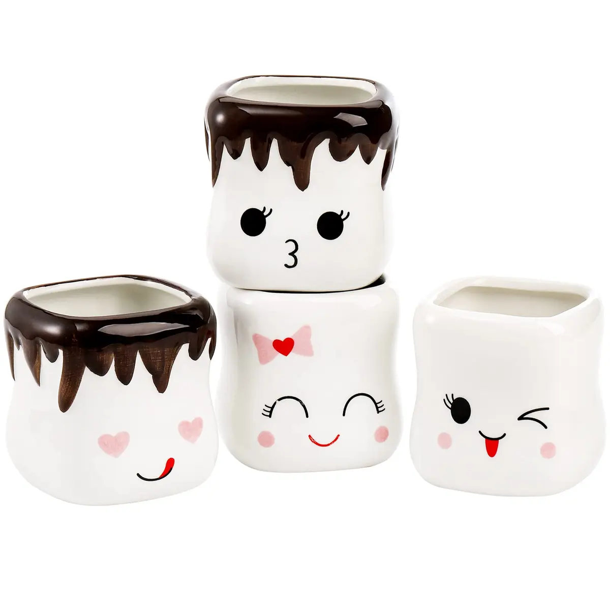 Hedume 4 Pack Ceramic Hot Chocolate Mugs | Cute Couple Matching Coffee Cups (6oz) - view 2