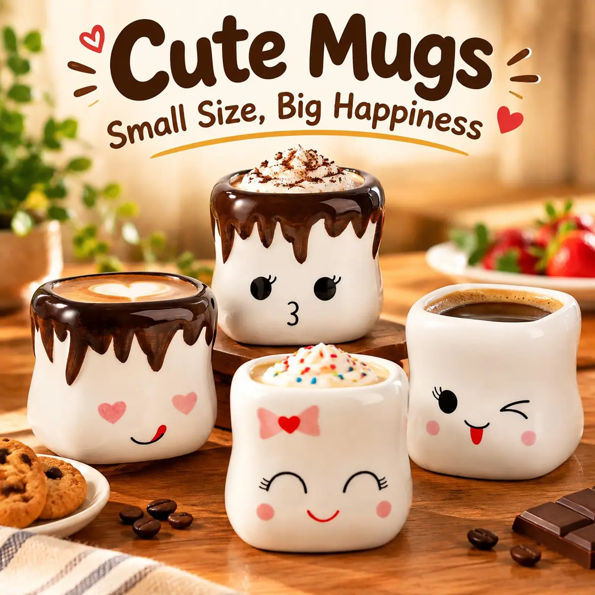 Hedume 4 Pack Ceramic Hot Chocolate Mugs | Cute Couple Matching Coffee Cups (6oz) - view 4