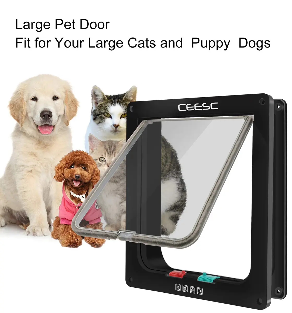 CEESC X-Large Black Cat Door for Interior/Exterior, 24.9cm x 28cm x 5.5cm (9.8"W x 11"H x 2.15"D) | 4-Way Locking ABS Pet Door for Pets up to 12.5 kg - view 6